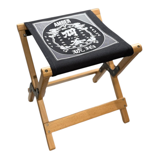 【数量限定 羽釜蒸気浴Ver】サウナ室内用スツール 折り畳み式 2WAY 収納袋付 BLACK羽釜蒸気浴プリント入