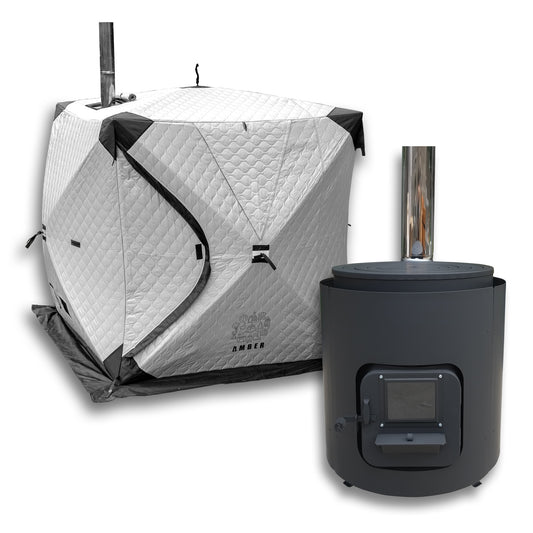 AMBERテント型サウナtotonoi2+ホンマ製作所別注薪ストーブ「AMBER BLACK」遮熱板付 4人用