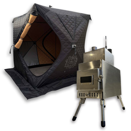 SAUNA TENT MINI２＋ミニサウナ用薪ストーブ改　STEAM BOX付　　１人～２人用　※薪ストーブモデルチェンジ前セール価格